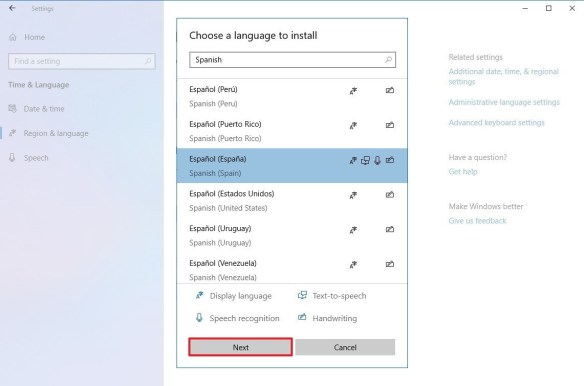 Change Language Settings Windows 10